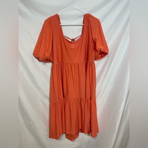 BCBG Orange Midi Dress with Eyelet Sleeves - Picture 3 of 11